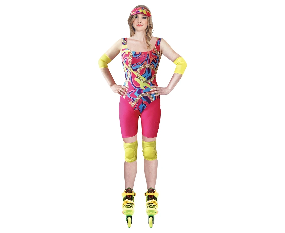 Role play-set for adult Roller Skater 80''s(cap, jumpsuit, wristband, knee pads), size M EOL